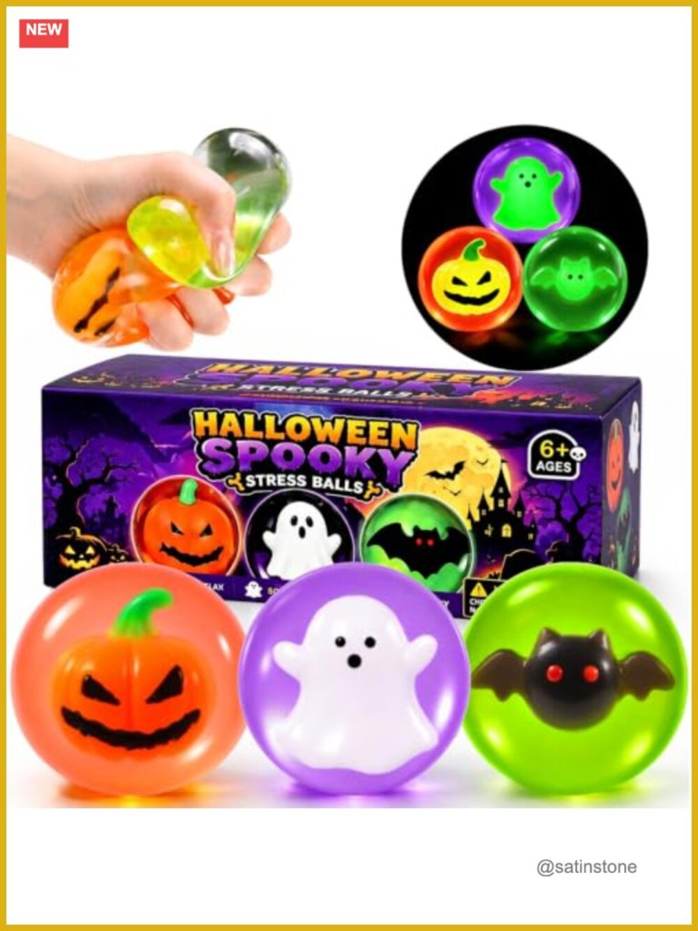 Halloween Squishy Stress Balls - Glow in Dark Fidget Toys 3PC